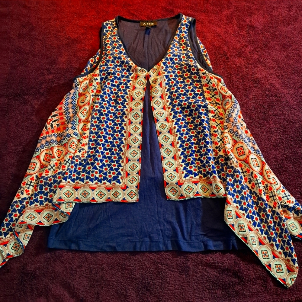Geometric Print Tank with Sheer Overlay